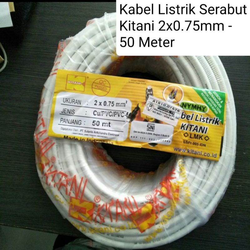 Kabel Listrik Serabut 2x0.75 mm NYMHY nym hyo Kitani 2 x 0.75 0,75 50 meter SNI