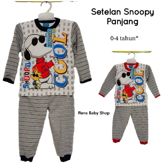 Setelan baju tidur SNOOPY POPEYE ELMO SPIDERMAN lengan panjang anak bayi