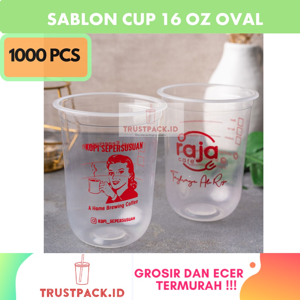 SABLON GELAS PLASTIK CUP OVAL 16oz 8gr - 1000 PCS