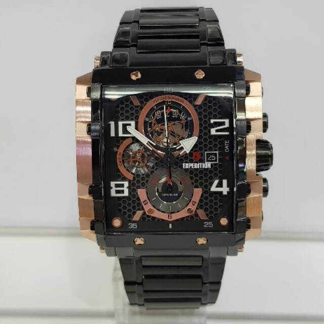 Jam tangan expedition e6757 black rose gold