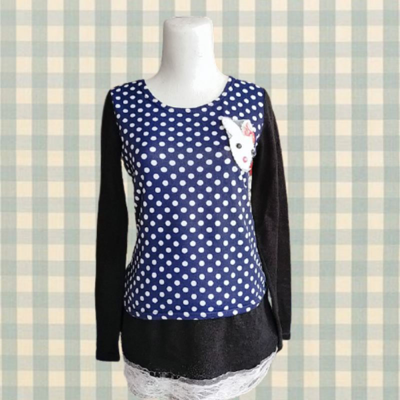 thrift pl preloved sweater Polkadot dress anak remaja wanita navy