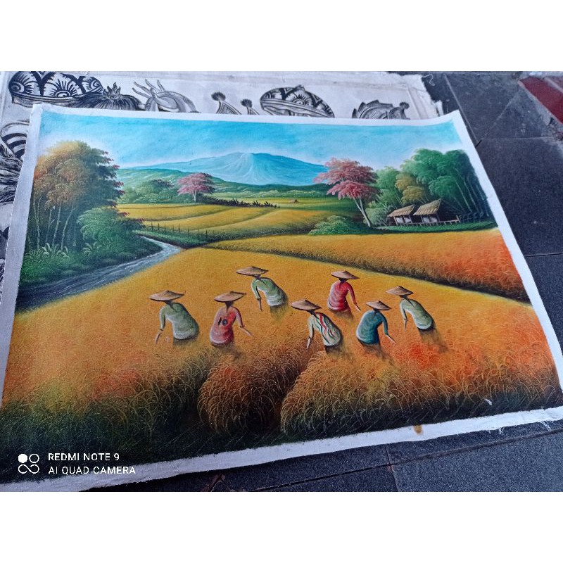 lukisan panorama pegunungan dan sawah Bali