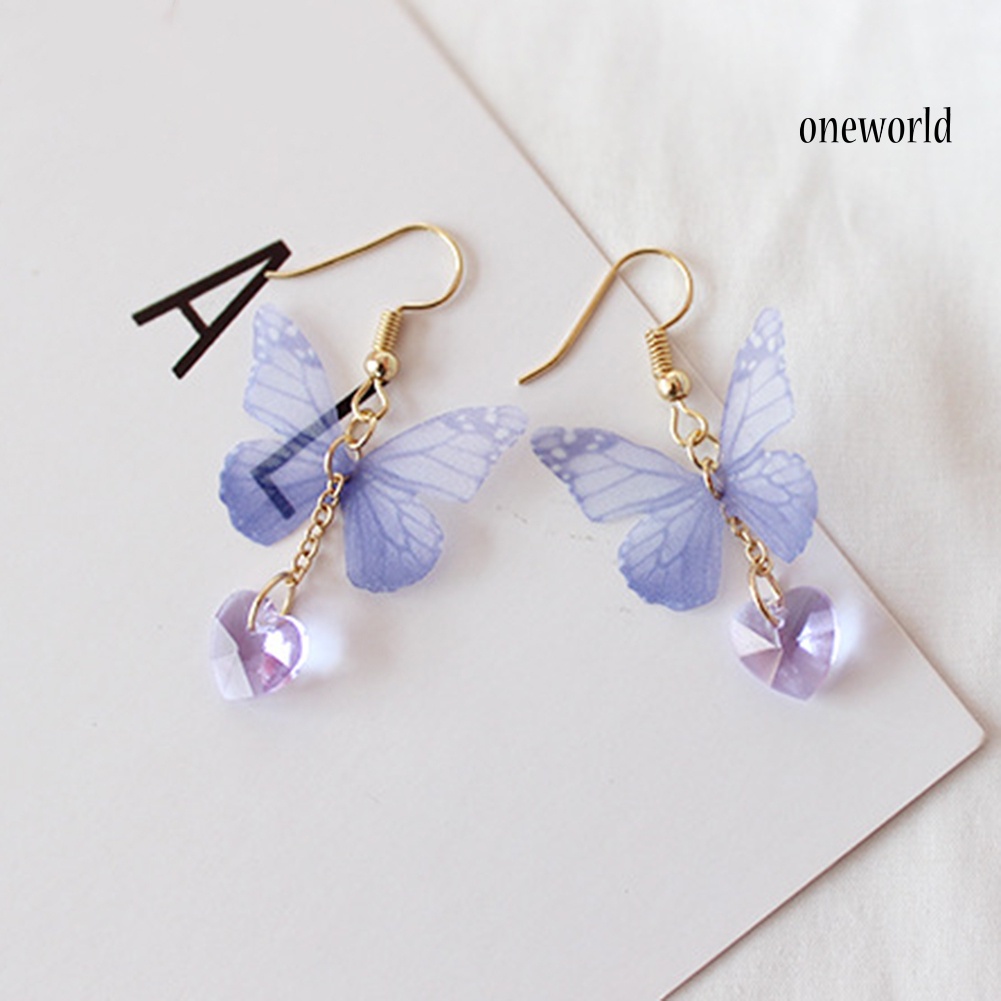 OW@ Party Elegant Women Butterfly Heart Long Dangle Hook Earrings Jewelry Gift