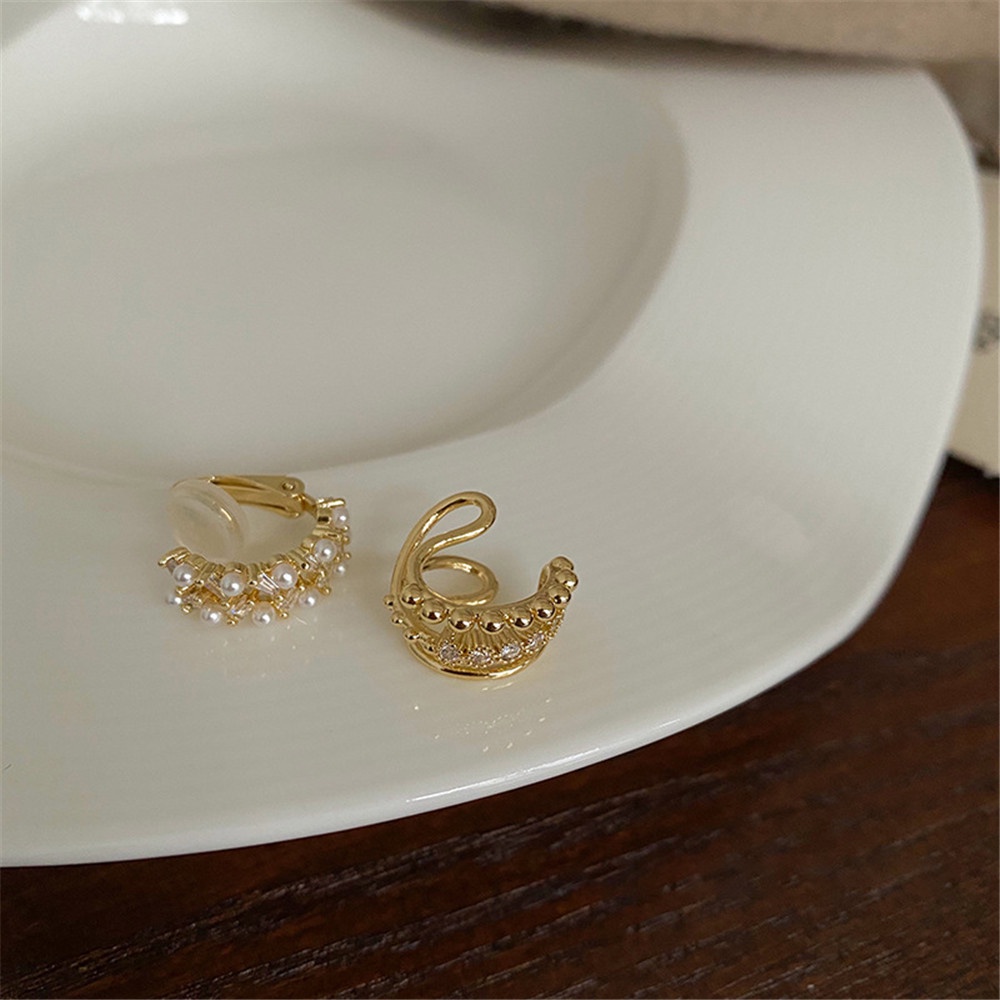 Anting Klip Tanpa Lubang Telinga Hias Mutiara Gaya Retro Perancis Korea Untuk Wanita