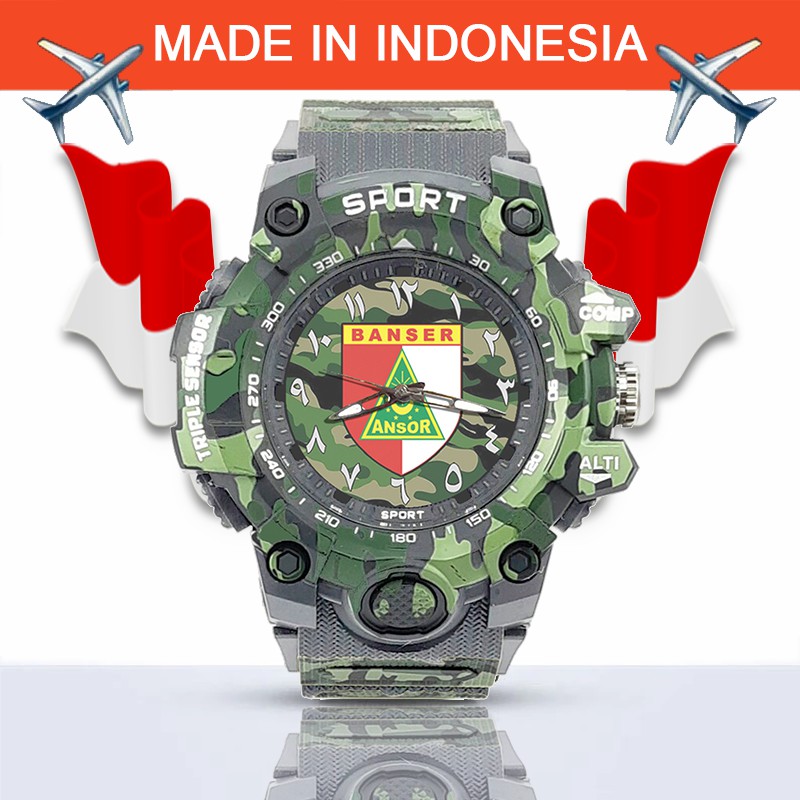 {Istimewa} Jam Tangan BANSER INDONESIA (Nahdlatul Ulama) -Abu-Abu Army Water Resistant
