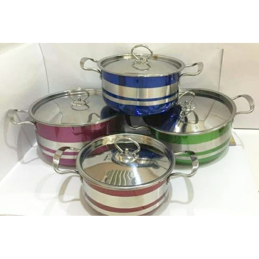 Serbada Panci Stainless Set Warna Pelangi 4 Panci Dan 4 Tutup Stainless stell