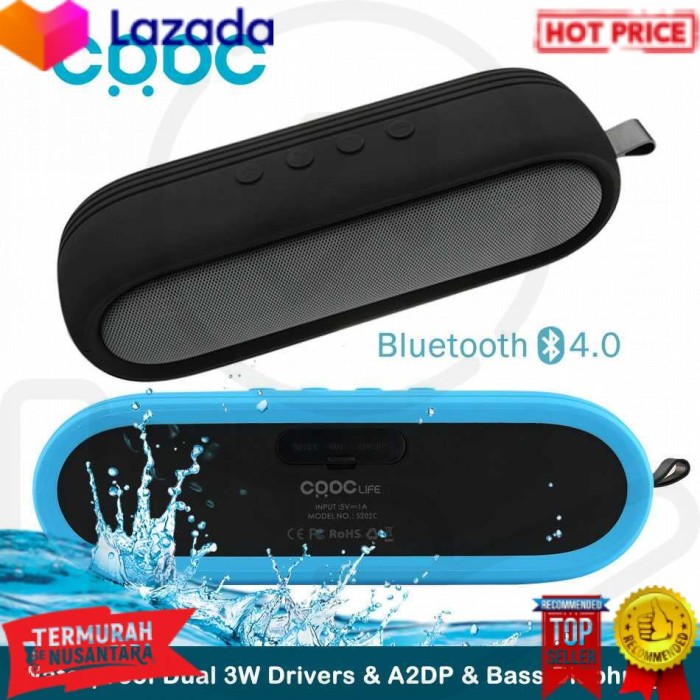 CRDC S202C Wireless Bluetooth Speaker Waterproof IP65 [Hitam]