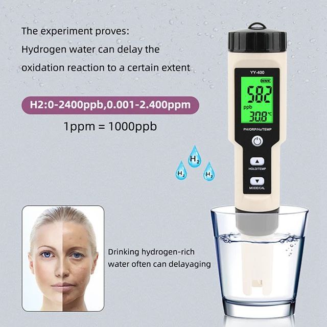 Water Tester H2 PH ORP Temp Meter YY400 Hydrogen YY-400 4in1 Quality