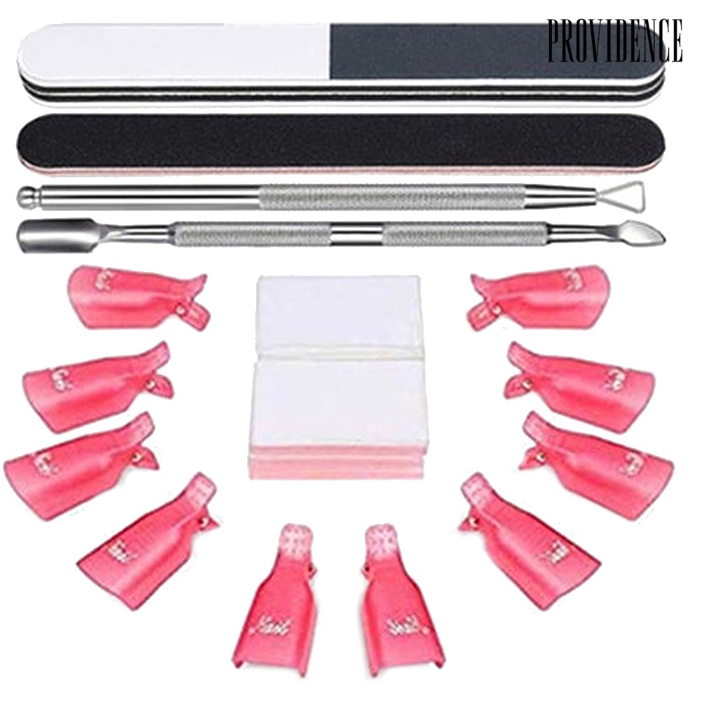 Providence Nail Gel Polish Remover Clips Brush Pads Cuticle Pusher File Manicure Tools Kit