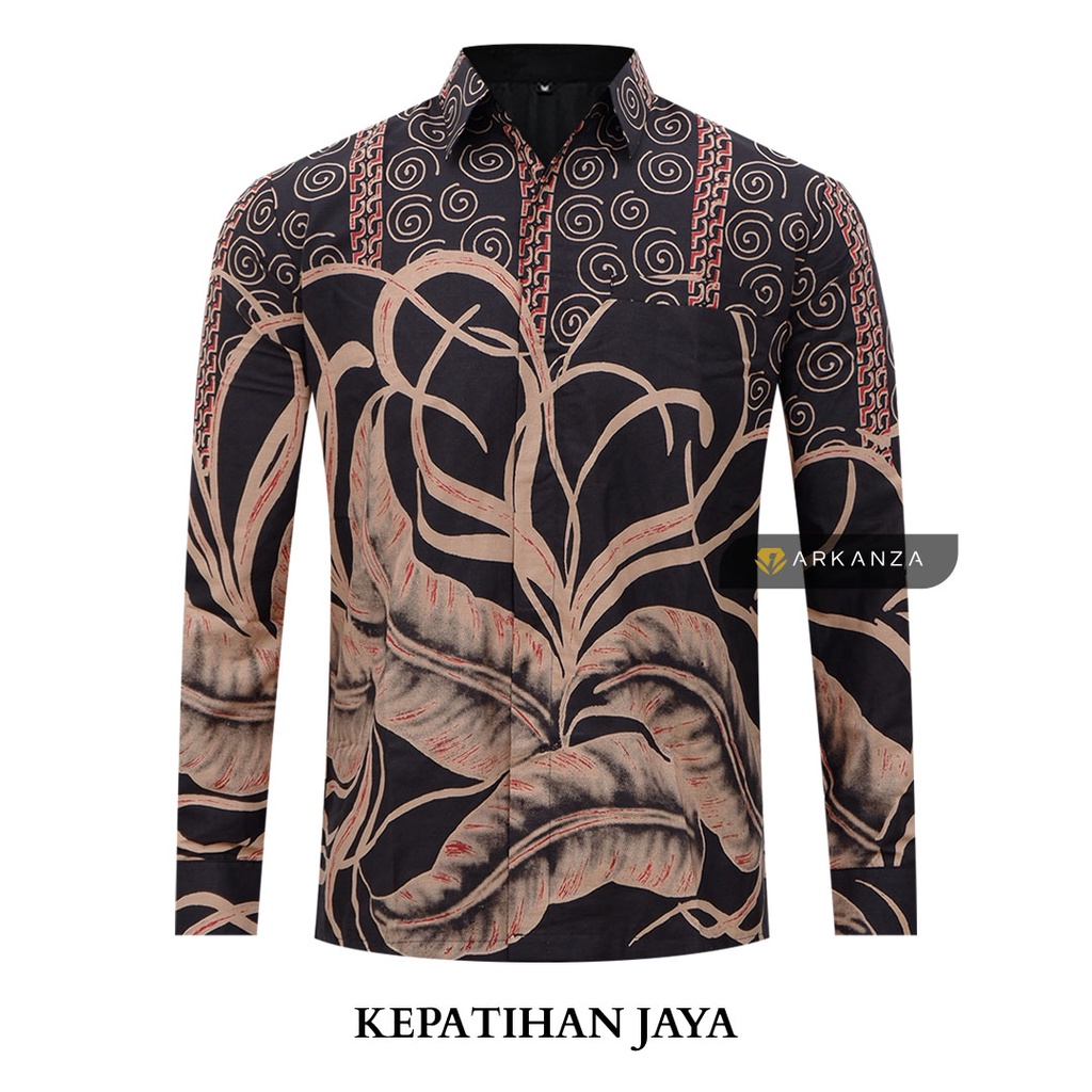 BATIK ARKANZA KEPATIHAN JAYA Motif Hem Atasan Kemeja Baju Batik Pria Cowok Laki Laki Slimfit Full Lapis Furing Lengan Panjang Lengan Pendek Original Asli