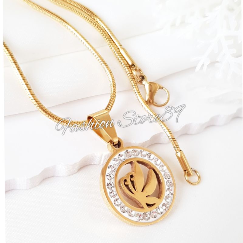 Kalung Titanium impor Gold Lingkar Love Permata Bestquality Premium Titanium Kalung Antikarat Buterfly Dolphin Snow Love Crown fashion Dewasa LTNx