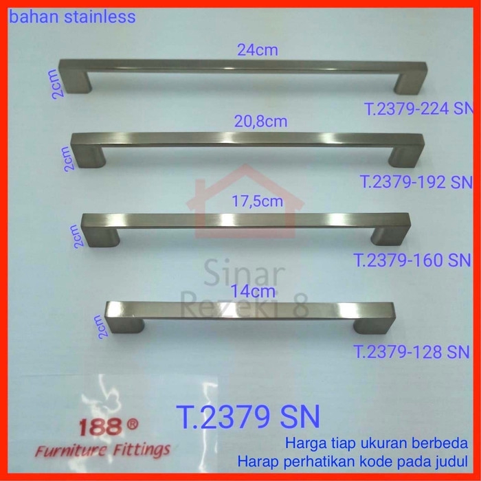 Tarikan 2379 STAINLESS / Handle Gagang Laci Pintu Lemari Minimalis Rumah Silver 25 cm