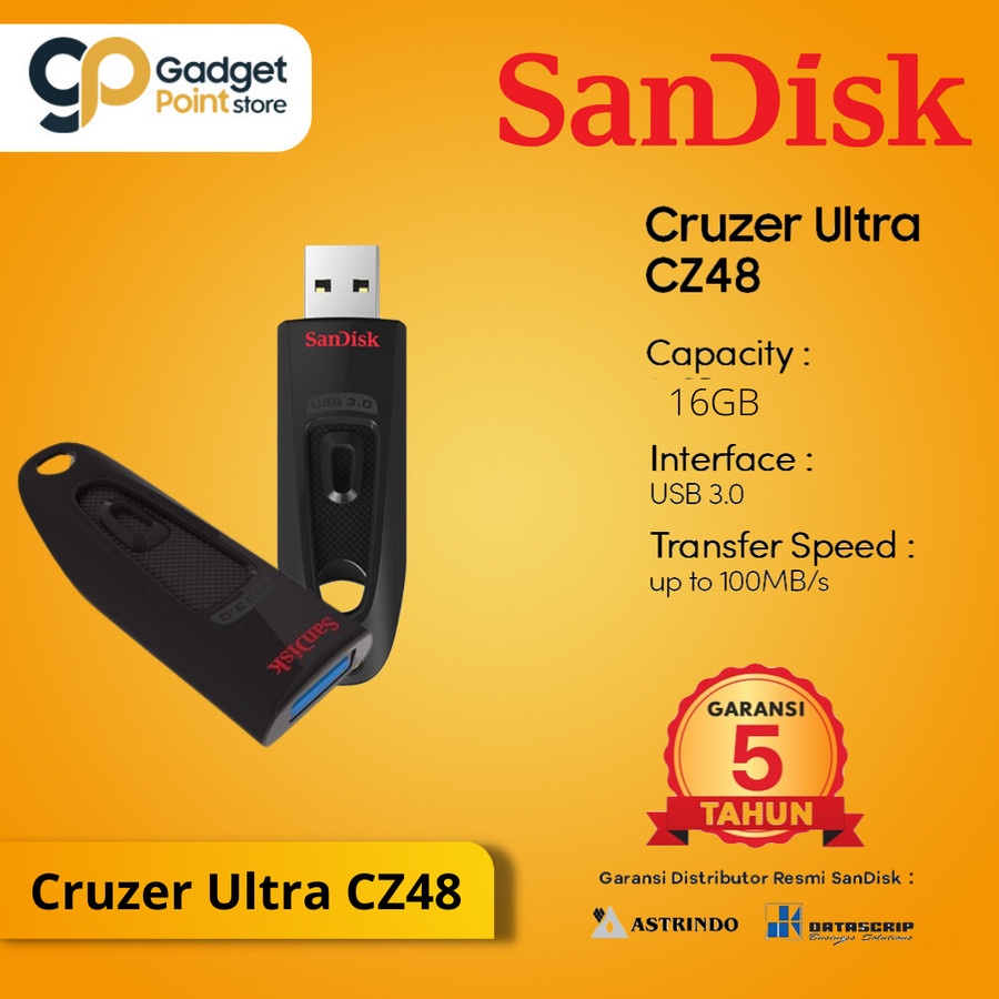 Flashdisk Sandisk 16 GB | Sandisk Ultra Flashdisk USB CZ48 16GB UP TO 100MB/s - Garansi Resmi 5 Tahun