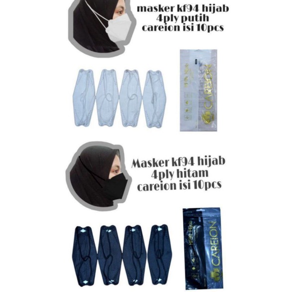 MASKER KF94 CAREION HIJAB HEARLOOP  ISI 10 PCS 4 PLY