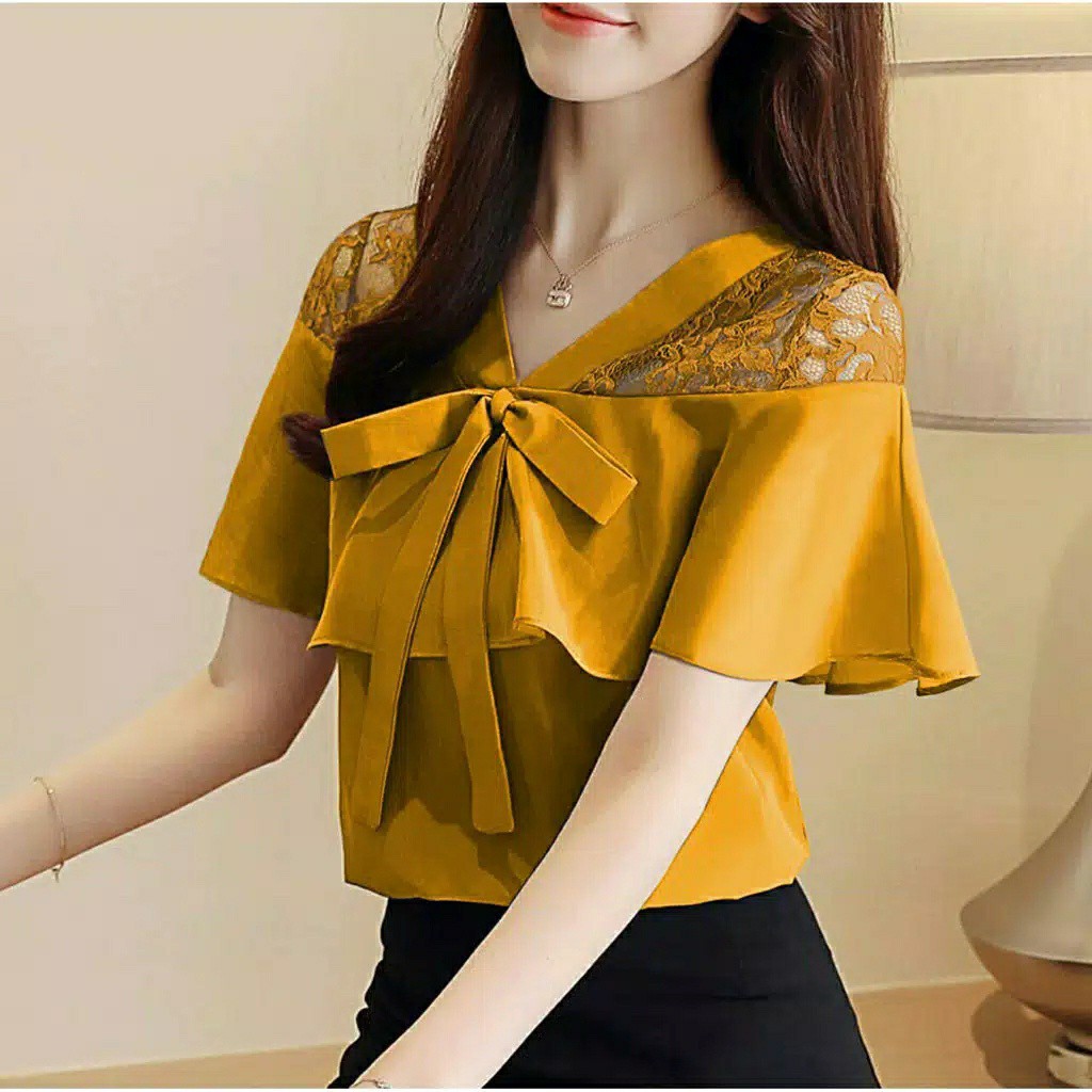 *[RXFK] Blouse Yovita / Atasan Wanita Korea / Blouse Davina / Blouse Wanita / Blouse Brukat / Blouse Wanita