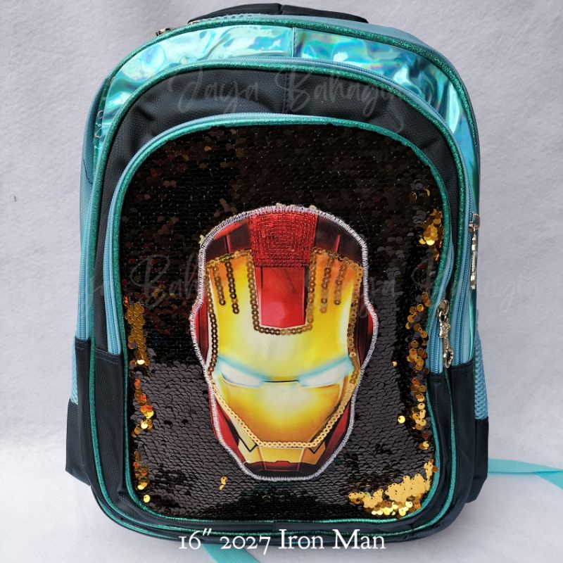 Ransel Sequin Manik Usap Import Avenger Spiderman Tas Sekolah 16 Inch Anak Laki