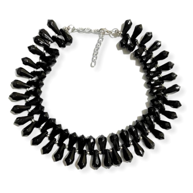 Ralline Black Acrilic Crystal Choker Necklace Kalung Akrilik Tidak Beraturan Kristal Warna Hitam Edgy Style