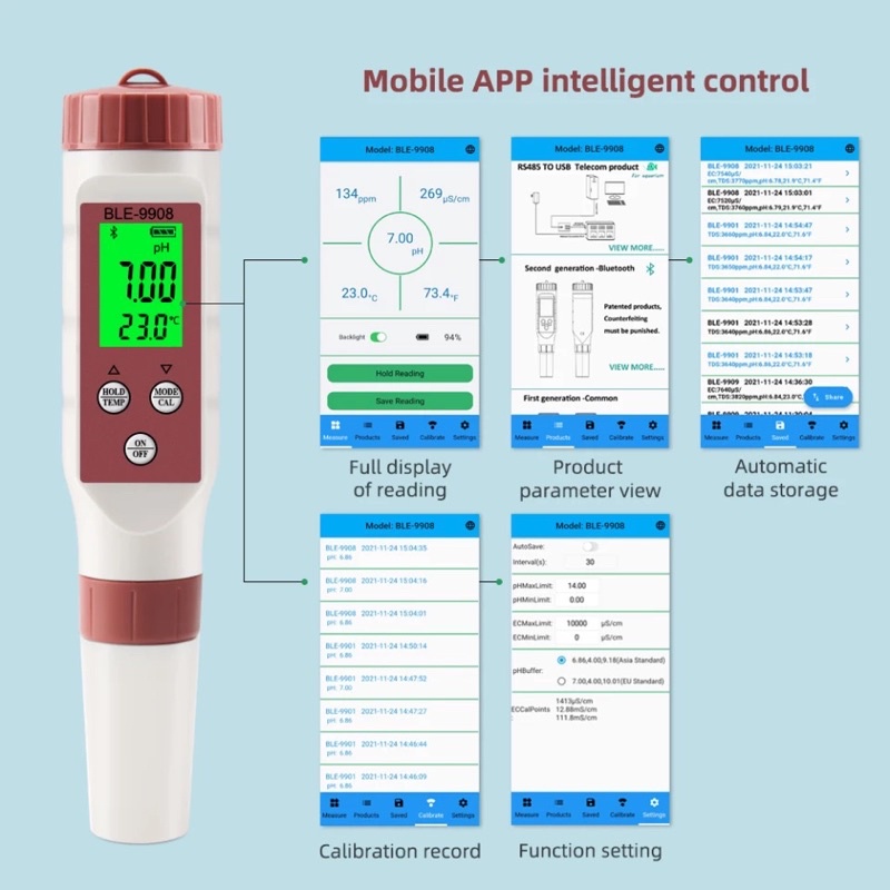 4 in 1 Bluetooth PH Meter Air Digital + TDS + EC + Suhu Tester BLE-9908