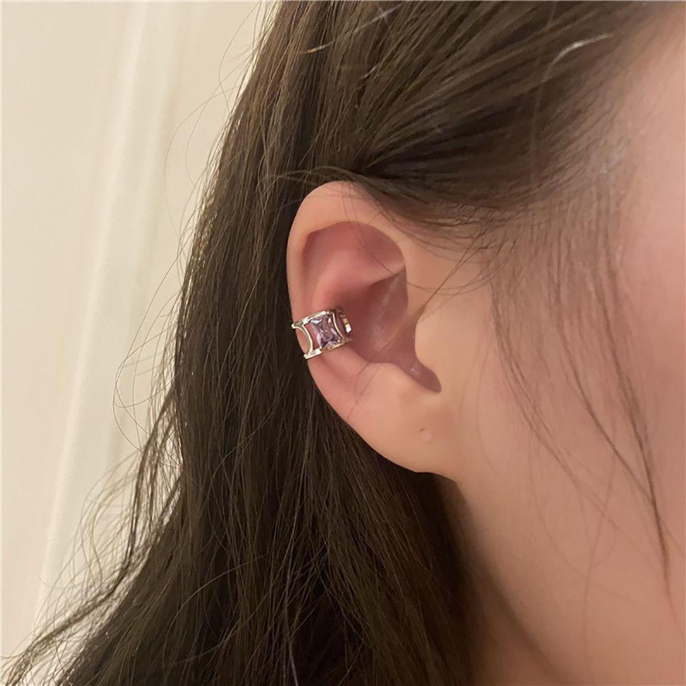 NEEDWAY Zirkon Klip Anting Hadiah Manset Telinga Laki-Laki Bentuk C Tindik Palsu Gadis Gaya Korea Earring