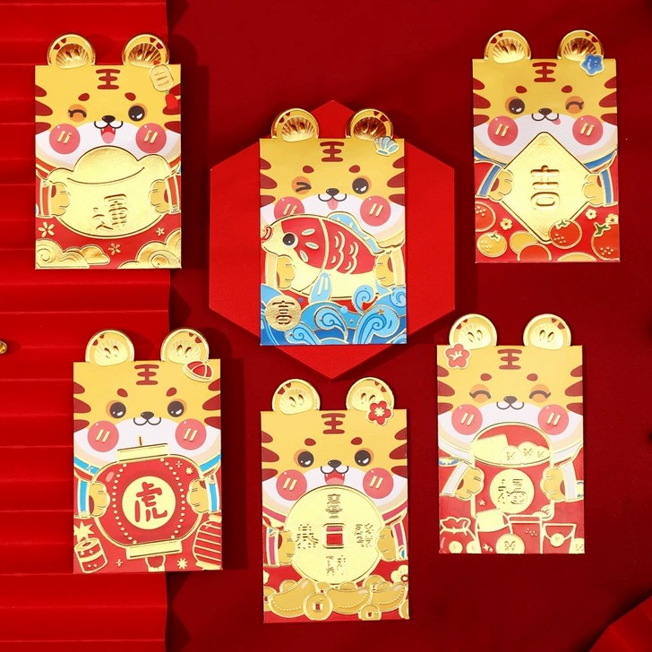 6pcs angpao tebal merah imlek 3D / angpau lucu sincia / red envelope gold timbul