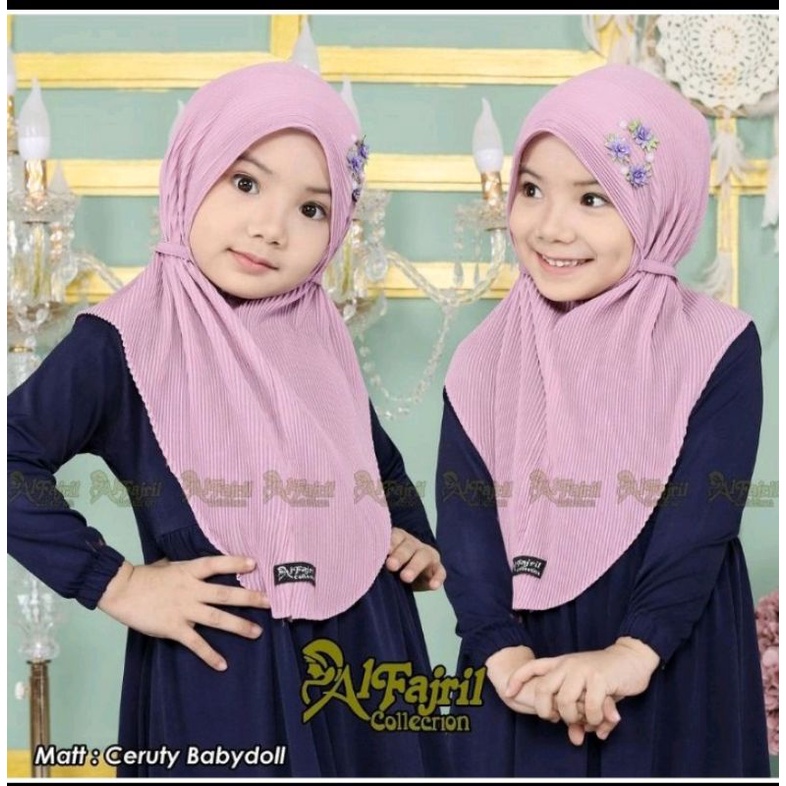 Al Fajril Collection / Bergo Plisket Anak Siria Malay Bunga / Hijab Instan Anak