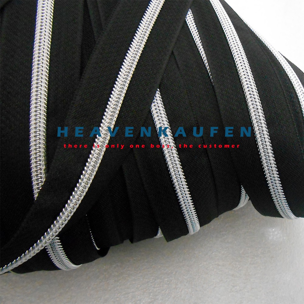 Resleting Zipper Coil No 5 Hitam - Silver Meteran Murah