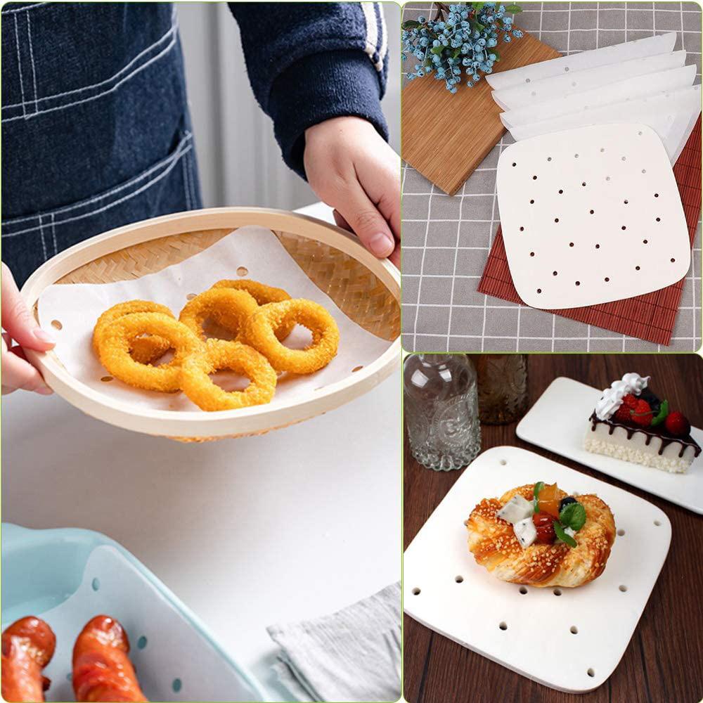 Solighter 100pcs Air Fryer Liners Square Bakeware Cookies Perforated Alas Kukusan Anti Lengket