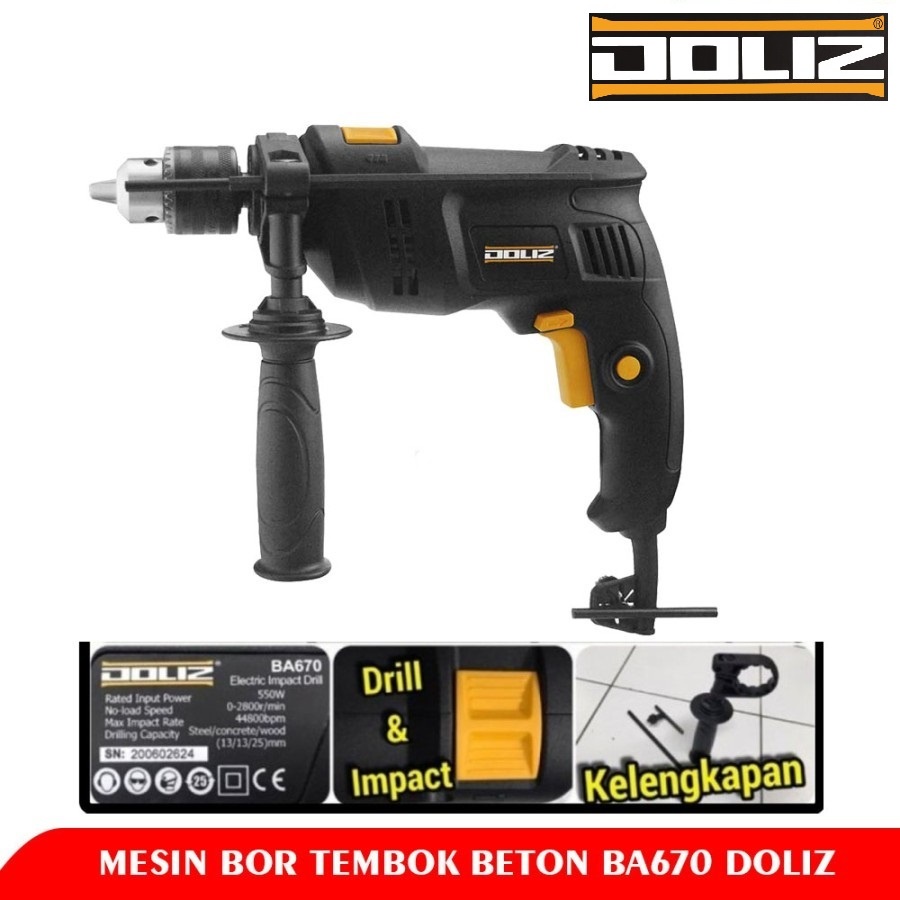 DOLIZ Mesin Bor Tangan Impact Drill 13mm DOLIZ BA670 / BA 670