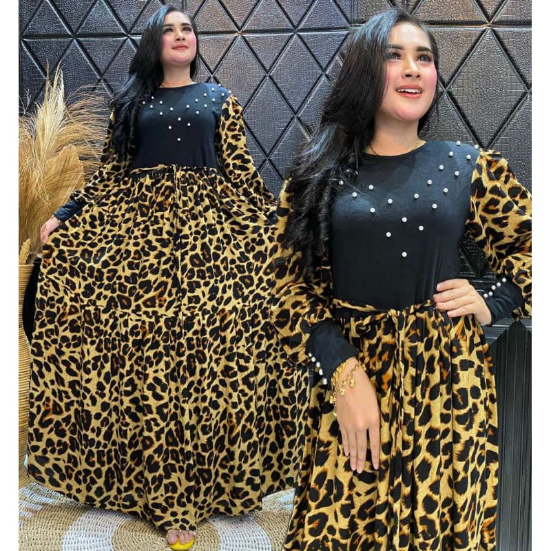 Gamis leopard mutiara, bestseller macan terbaru