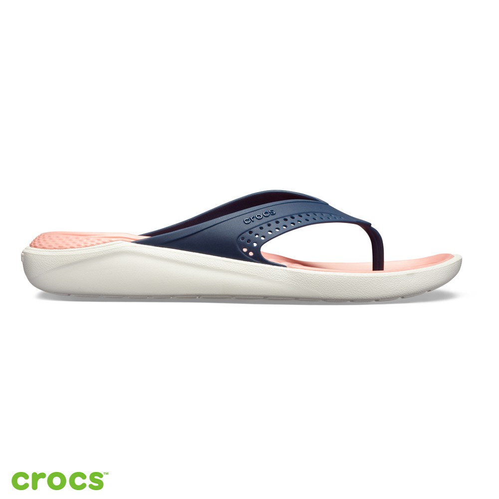 Crocs Literide Flip / Sandal Crocs Jepit / Sandal Unisex / Sandal Tahan Air / Original - Navy Peach -205182-4JG