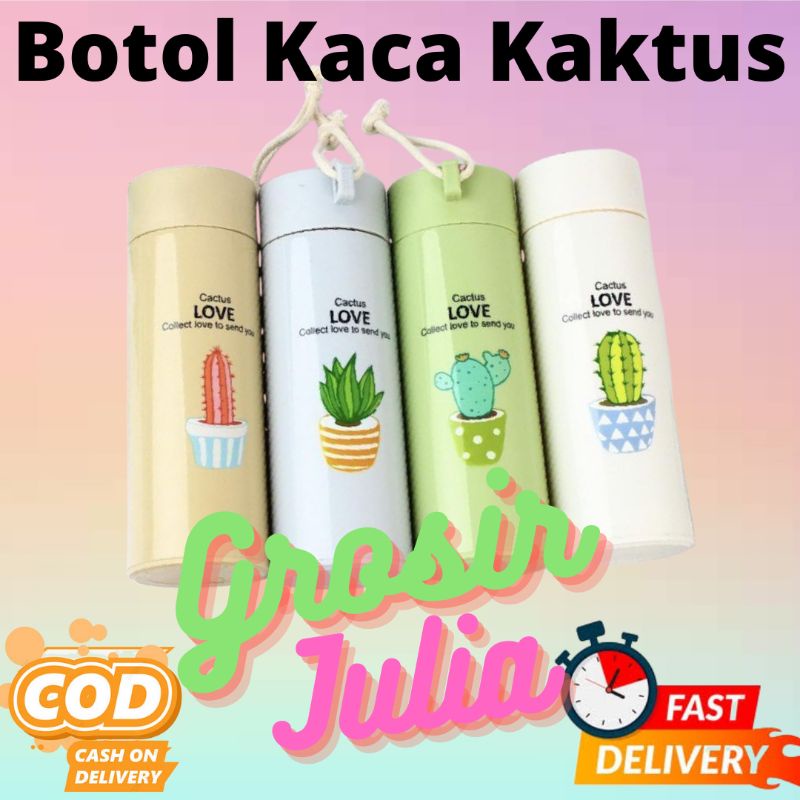 Botol minum kaca kaktus animal souvenir murah sovenir tumbler botol minum kaca polos warna