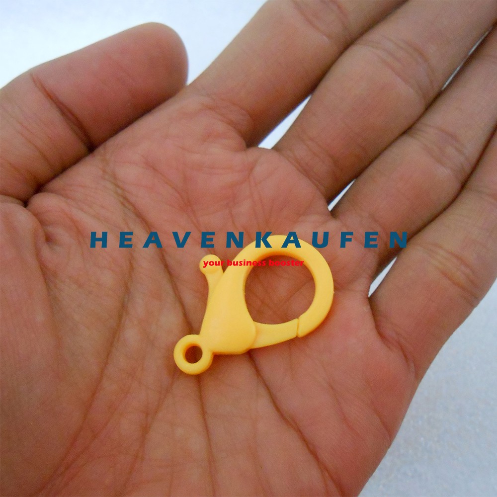 Kait Lobster / Kokot Udang Plastik Panjang 3 cm Diameter Lubang Tali 2,5 mm Warna Kuning