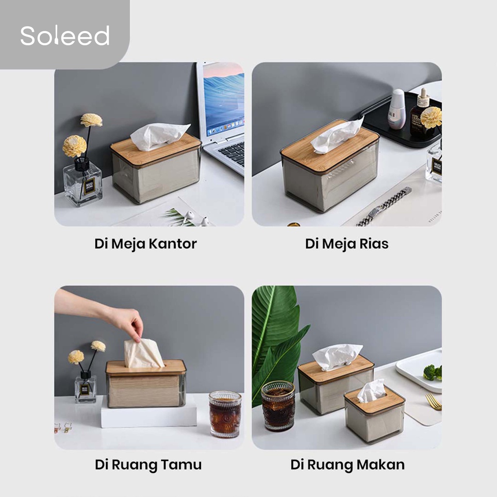 TEMPAT KOTAK TISU BOX TISSUE TUTUP BAMBU TRANSPARENT HITAM - SG11