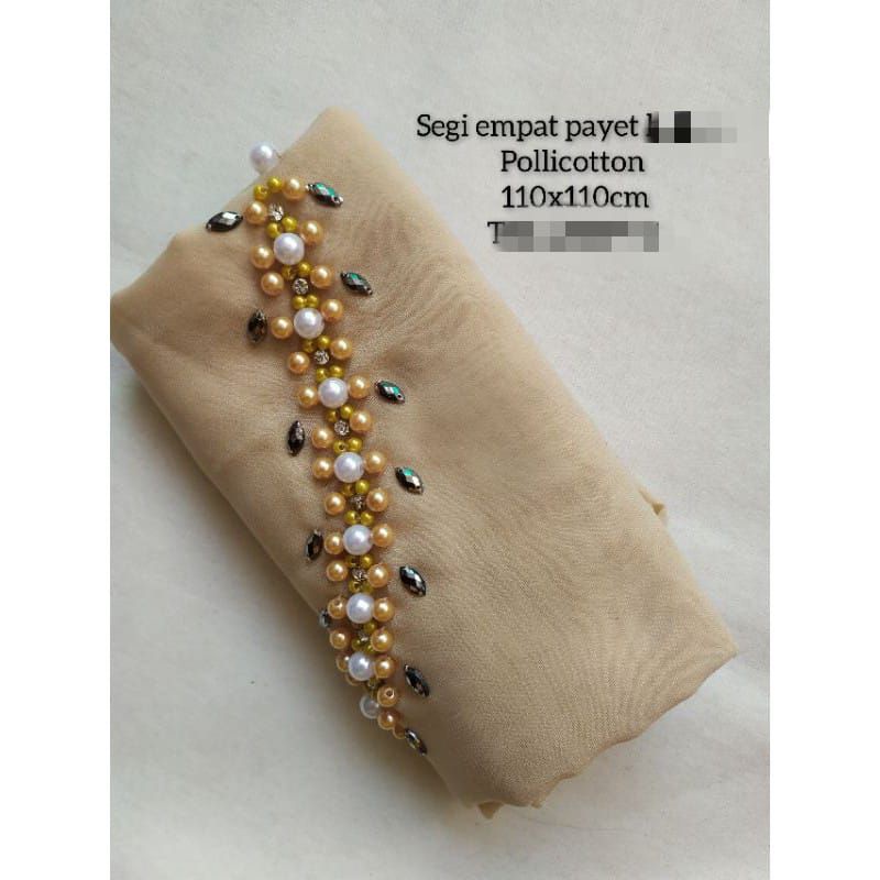 SEGIEMPAT PAYET BANDO BELLA/HIJAB BANDO MUTIARA/KERUDUNG PAYET BELLA SQUERE-Cream