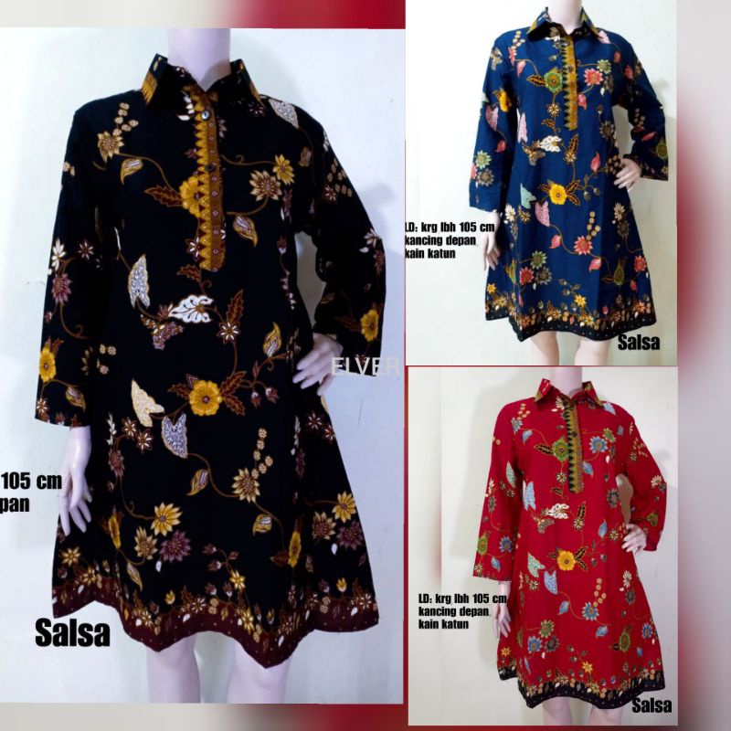 GROSIR TUNIK BATIK SALSA MELATI MODERN KANCING DEPAN / TERLARIS TUNIK BATIK MODERN