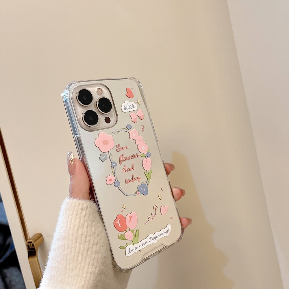 IPHONE Tulip Shockproof Phone Cover Wanita Make Up Mirror Pelindung Case Untuk Iphone7 8 PLUS X XR XS 11 12 13 14 MINI PRO MAX SE 2020