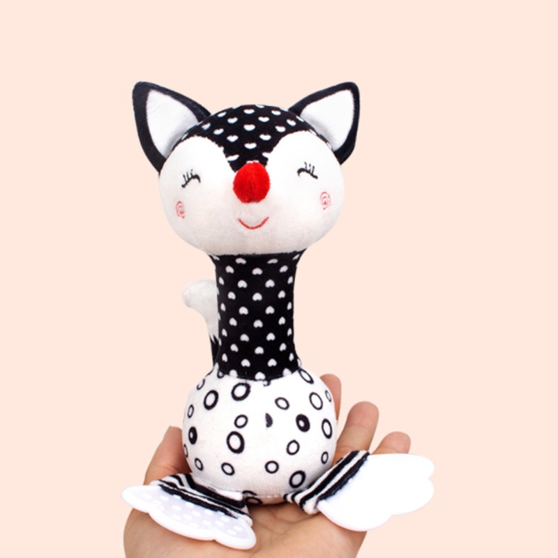 Mainan Rattle Teether Boneka Plush Bentuk Hewan Warna Hitam / Putih Untuk Bayi