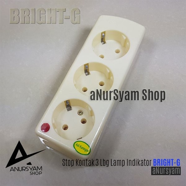 Stop Kontak 3 Lubang Merk Bright G 813 Warna Cream