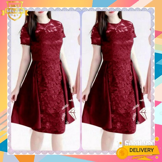 Baju Dress Wanita Trandy Terbaru 2021 Model Kekinian Dress Lengan Pendek Anggun Dress Manuela Dress 