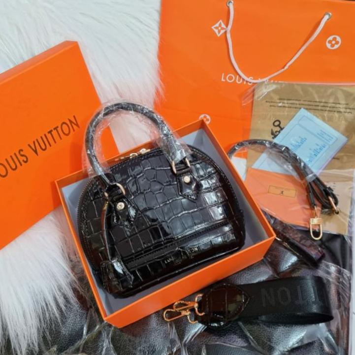 [KD-713]-TAS ALMA SMALL CROCO FREE BOX & PAPERBAG KOMPLIT IMPORT BRANDED PREMIUM BAG BATAM WANITA 2T