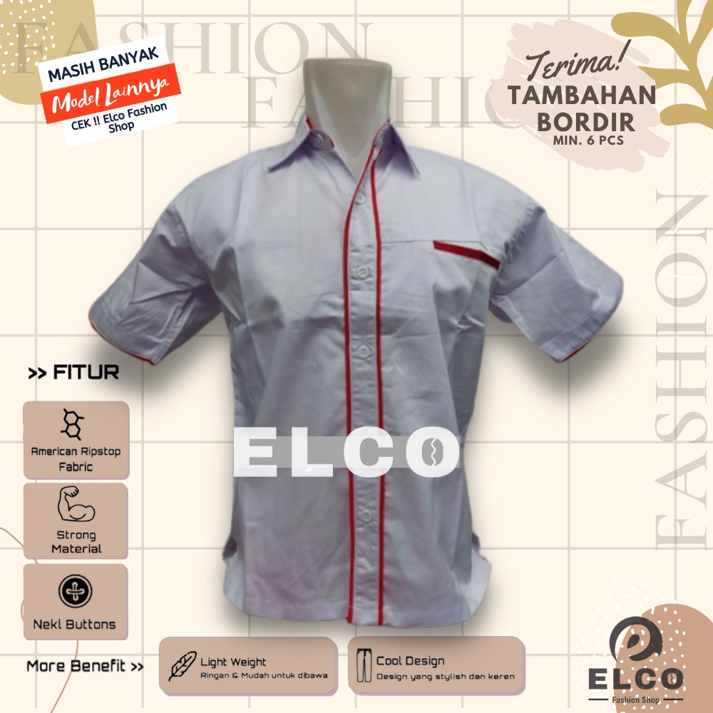 Baju seragam kerja kemeja lengan pendek baju pdh putih list 02 merah seragam kantor kemeja kombinasi