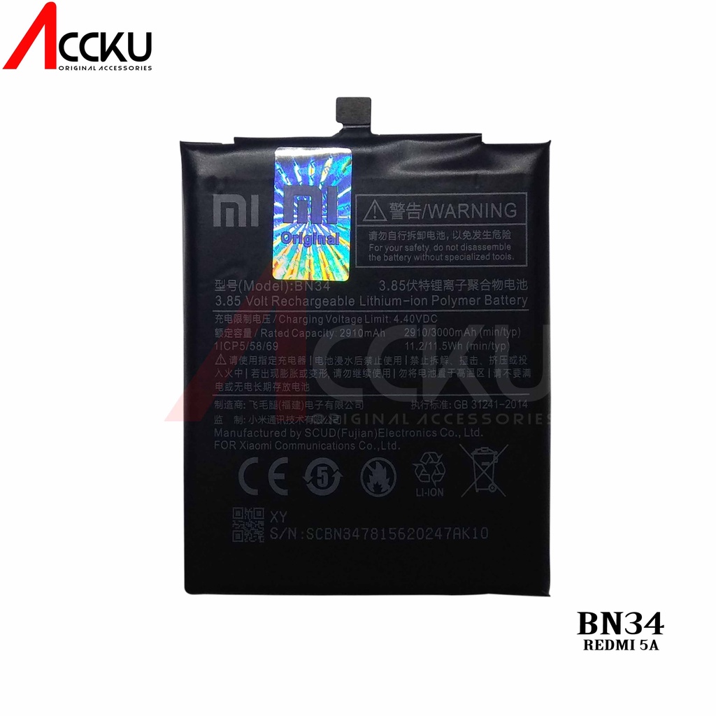 BATERAI XIAOMI REDMI 5A BATTERY XIAOMI BN34 BATERAI REDMI 5A  BATTERY BN34 ORIGINAL