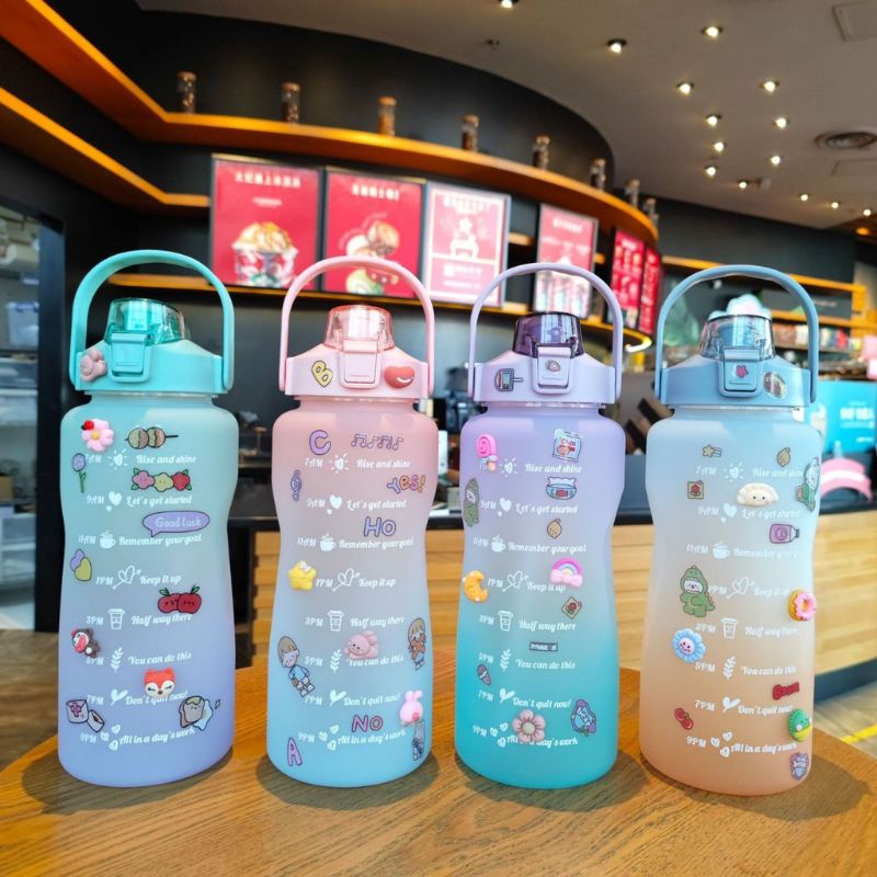 BOTOL MINUM VIRAL 2 LITER/botol minum motivasi2D-3D free stiker