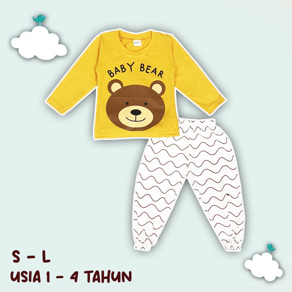 Owlet - setelan anak / piyama anak bergambar / piyama panjang / baju tidur anak