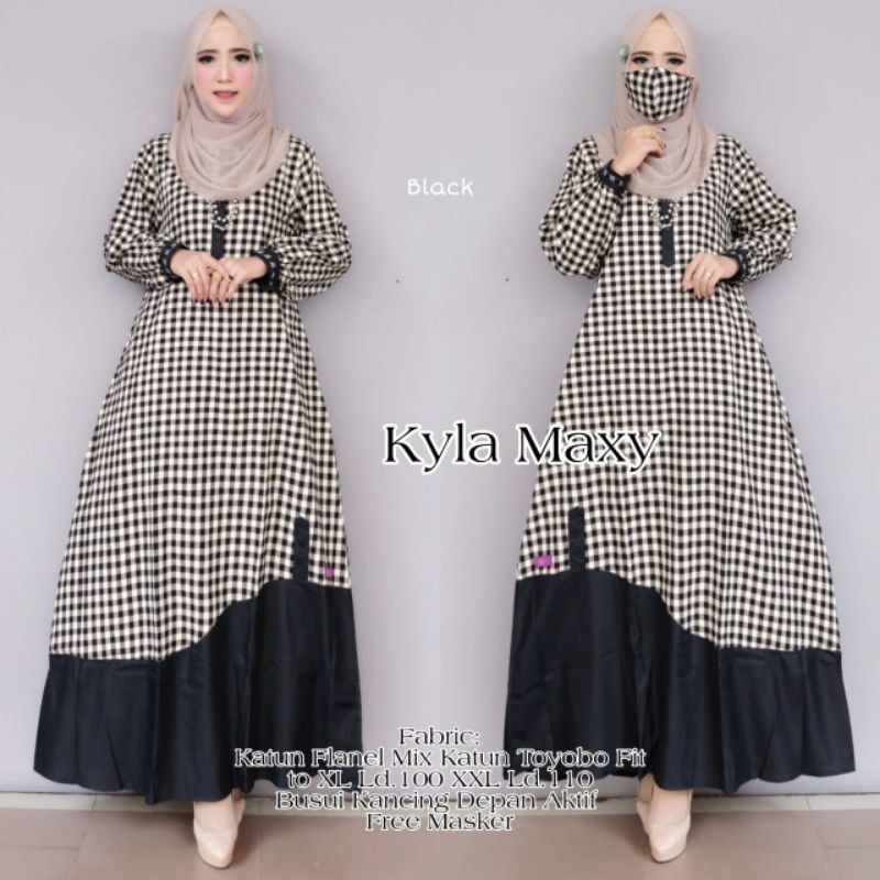 GAMIS BUSUI MOTIF KOTAK BAHAN FLANEL MIX KATUN TOYOBO (FREE MASKER)
