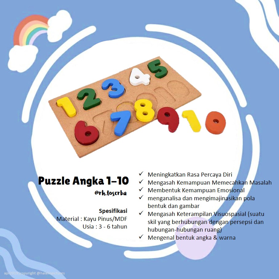 MAINAN KAYU PUZZLE ANGKA 1-10 RH TOSERBA