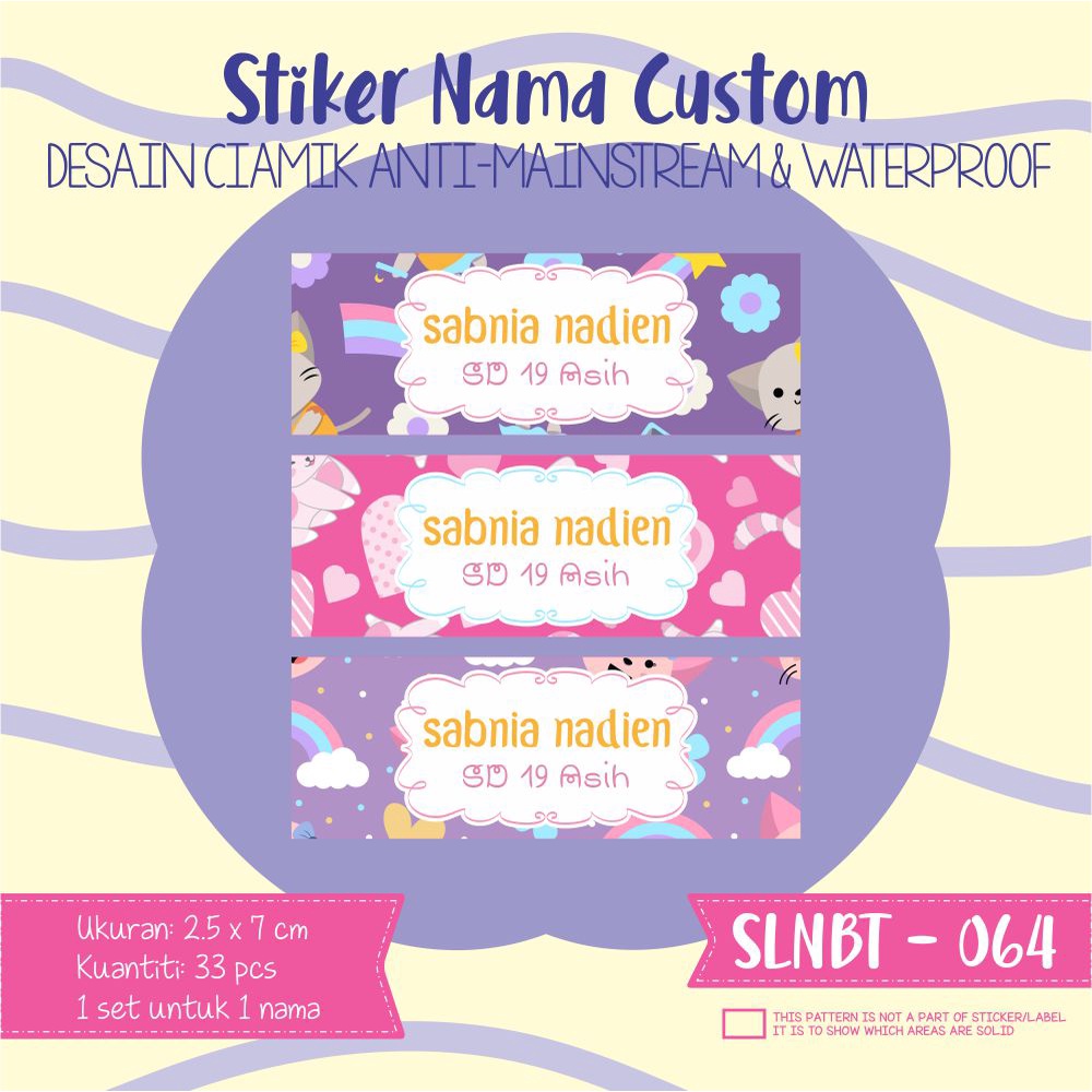 

stiker label nama anak kartun waterproof rainbow animal SLNBT 064