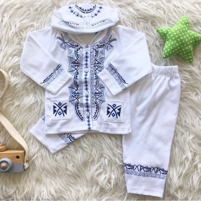 Koko Bordir Putih / Baju Muslim Bayi Laki-laki / Baju Koko Bayi Murah