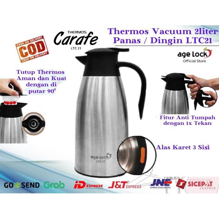 Termos Vacuum 2 Liter AGE LOCK Carafe LTC21 Panas/Dingin Hingga 24JAM