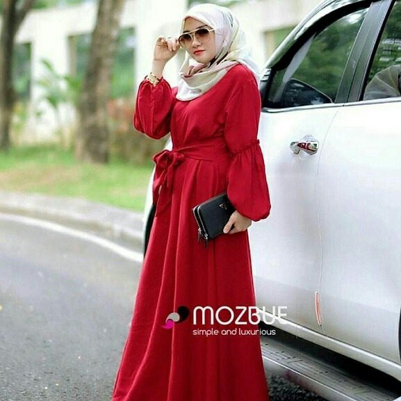 GAMIS SYARI BRENDA PESTA MEWAH BAJU LEBARAN WANITA REAL PIC SIZE L BUSUI KLOK 4M MERAH PUTIH HITAM